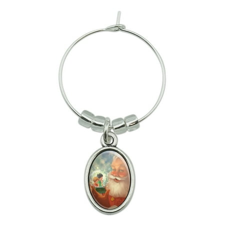 

Christmas Holiday Santa and Good Boys Girls Wine Glass Oval Charm Drink Marker