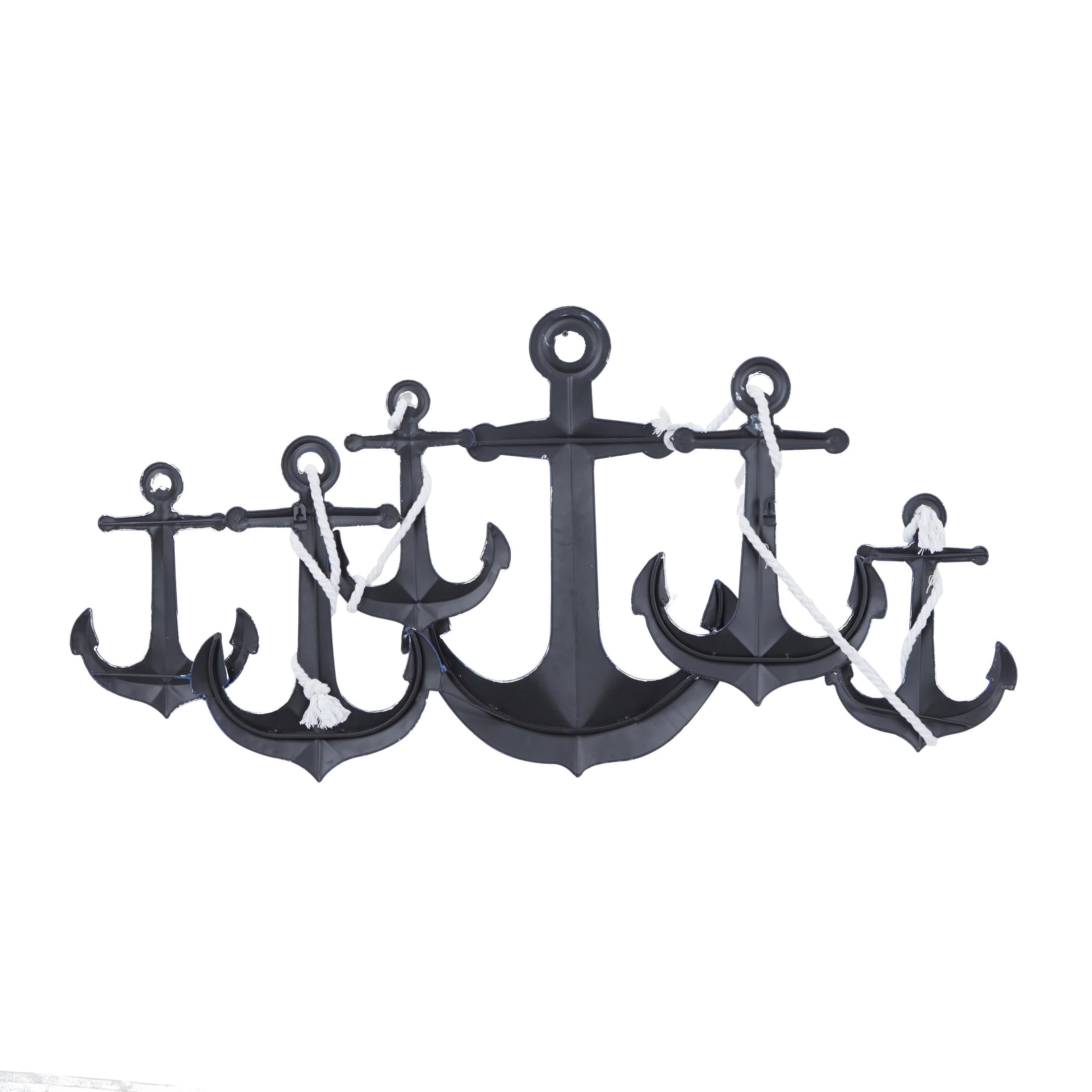 DecMode Blue Metal Indoor Outdoor Anchor Wall Decor with White Rope Detailing