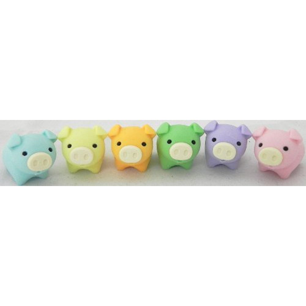 Pig Eraser Made In Japan Iwako 6Pcs