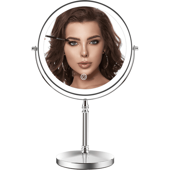 Lighted Makeup Mirror, 2000 mAh Rechargeable Double Sided Magnifying Vanity Mirror with 3 Colors, 1x/10x, 360° Rotation , Brightness Adjustable Magnification Cosmetic Light up Mirror, Women Gift