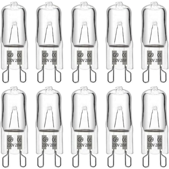Bombillas halógenas de luz blanca cálida, bombillas universales de larga duración para una amplia aplicación, casquillo G9 de dos clavijas, 28 W, 230 V, regulables, ahorro de energía, alto