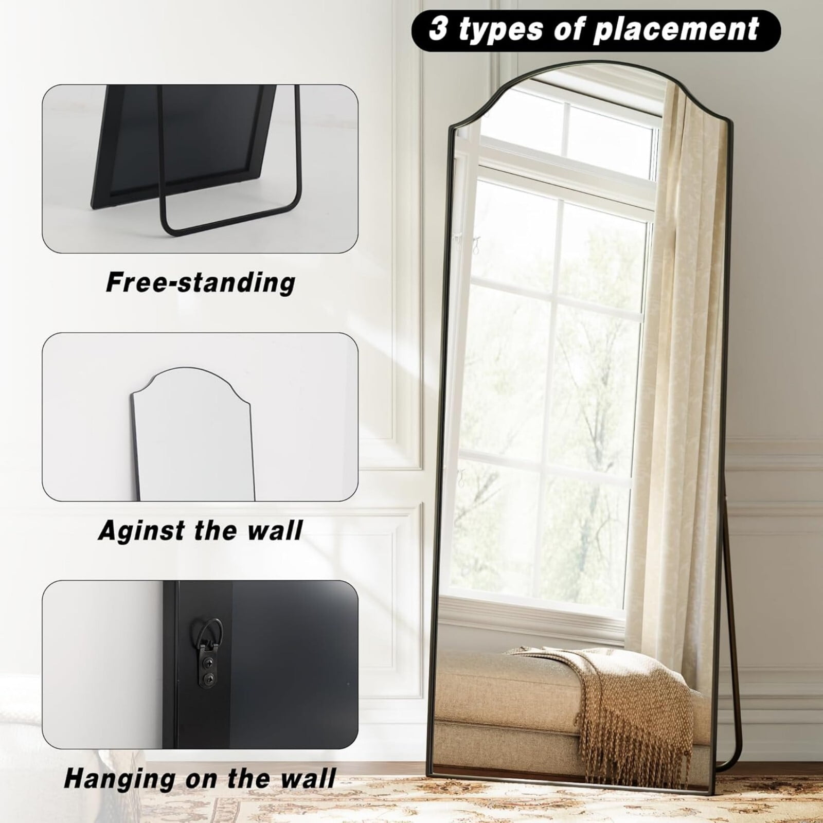 AUROMIR 71"x32" Full Length Mirror Floor Mirror Freestanding Wall-Mounted Mirror,Black