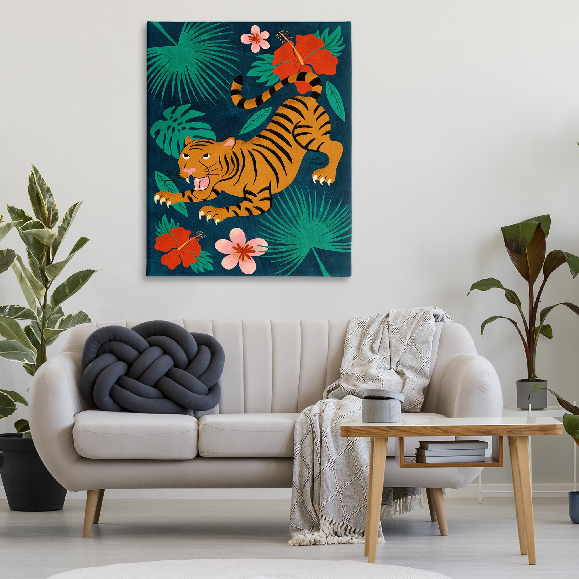 Stupell Industries Crouching Tiger Tropics Animals Painting Wrapped Canvas Art Print Wall Art, 36 x 48