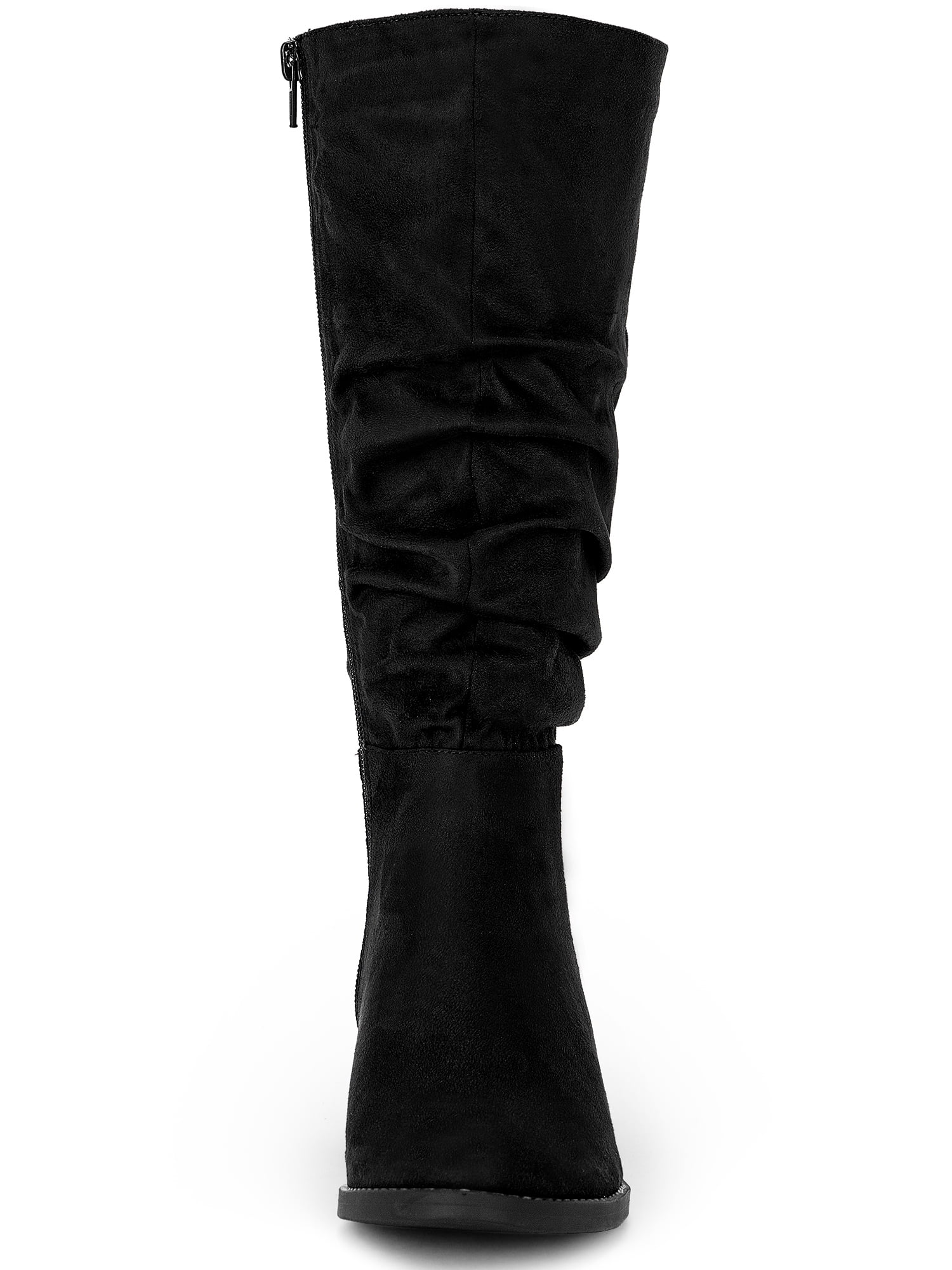 DARING DIVA Women's Round Toe Slouches Block Heels Knee High Boots Black 6