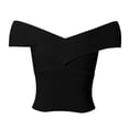 thumbnail image 4 of DuoJiaJ Women Summer Knot Front Off The Shoulder Tank Tops Cap Sleeve Slim Fitted Shirts Cropped Tops for Women Black L, 4 of 4