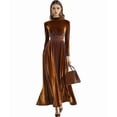 thumbnail image 2 of Velvet Dress for Women High Neck Long Sleeve Elegant Flowy Maxi Wedding Party Formal Gown Evening Dress Caramel Color XL, 2 of 7