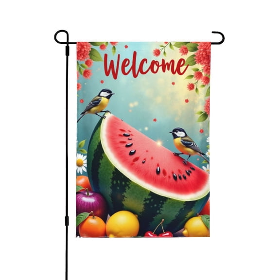 Welcome Summer Garden Flag Watermelon Birds Double Sided 12x18 Inch Outdoor Decor Fruit Floral Summer Yard Flag House Patio Decoration Banner