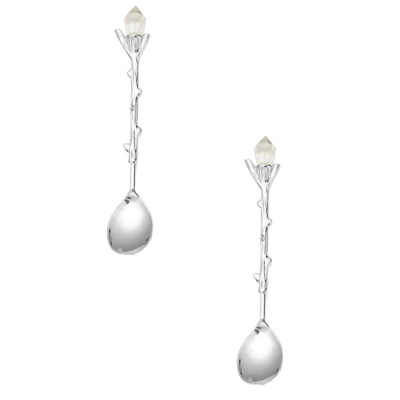 2 Pcs Retro Spoons, Crystal Tea Spoons, Tiny Vintage Dessert Ice Cream Spoon Scoop Decorative Mini Tableware for Cafe, Home, Parties Office Supplies