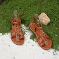 thumbnail image 4 of HAOTAGS Women's Flat Sandals,Ankle Strap Summer Round Toe Sandals for Summer Beach Brown 6, 4 of 8