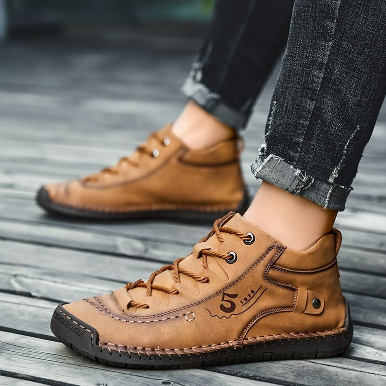 Men s Retro Casual Shoes Handmade Ankle Boots Walmart