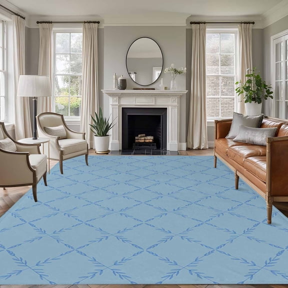 Haze Blue Plaid Area Rugs 5'x7', Washable Small Throw Rugs for Laundry Room Playroom, Farmhouse Modern Abstract Striped Indoor Outdoor Rug Non-Slip Low Pile Carpet Runner Reversible Floor Mats