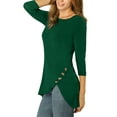 thumbnail image 4 of INSPIRE CHIC Women's Tops Round Neck 3/4 Sleeve Button Decor Irregular Hem Casual Style Blouse S Dark Green, 4 of 7