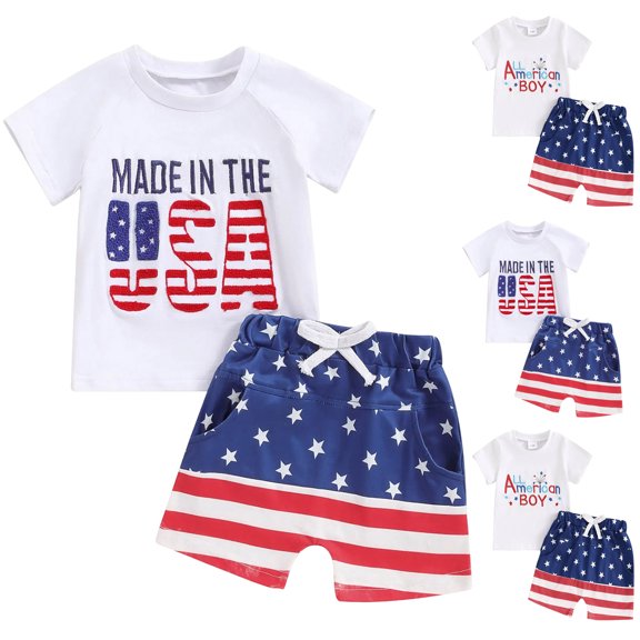 Ulanda Baby Boy Girl 4th of July Outfit Toddler Fourth of July Clothes Infant USA Shirt and Stars Shorts Set (Sky Blue, 2-3 Years)
