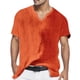 thumbnail image 1 of Camisas Para Hombre Camisetas de lino y algodón de manga corta para hombre, informales, de verano, con escote en V, para la playa, breves, transpirables, blusas (Red, 3XL), 1 of 3