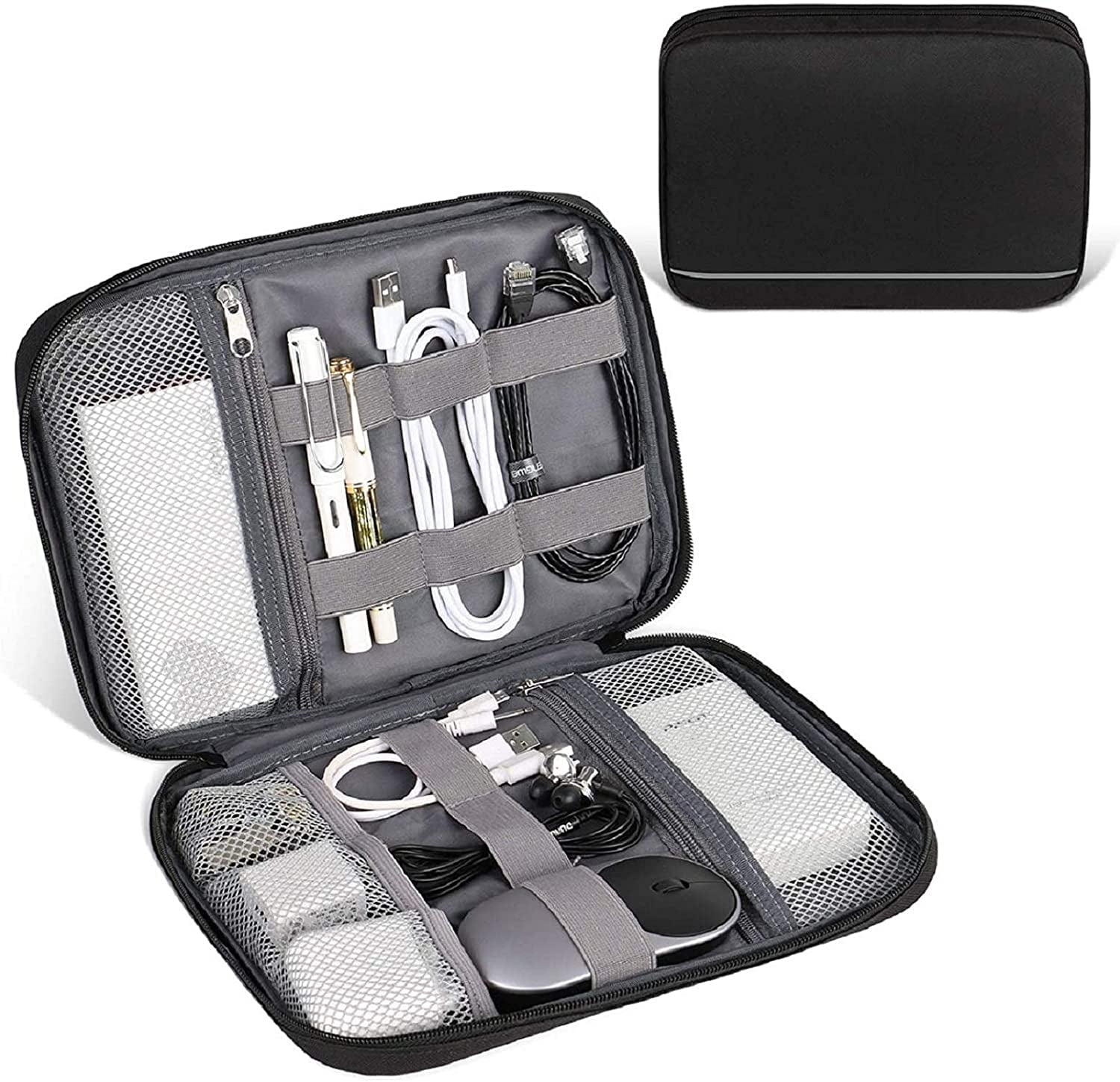 Organizador De Cables Para Viaje - Bolsa Compacta De Tela Oxford Con 3 Bolsillos Y Portabolígrafos, 22x13x5 Cm, Ideal Para Cargadores Y Accesorios Electrónicos
