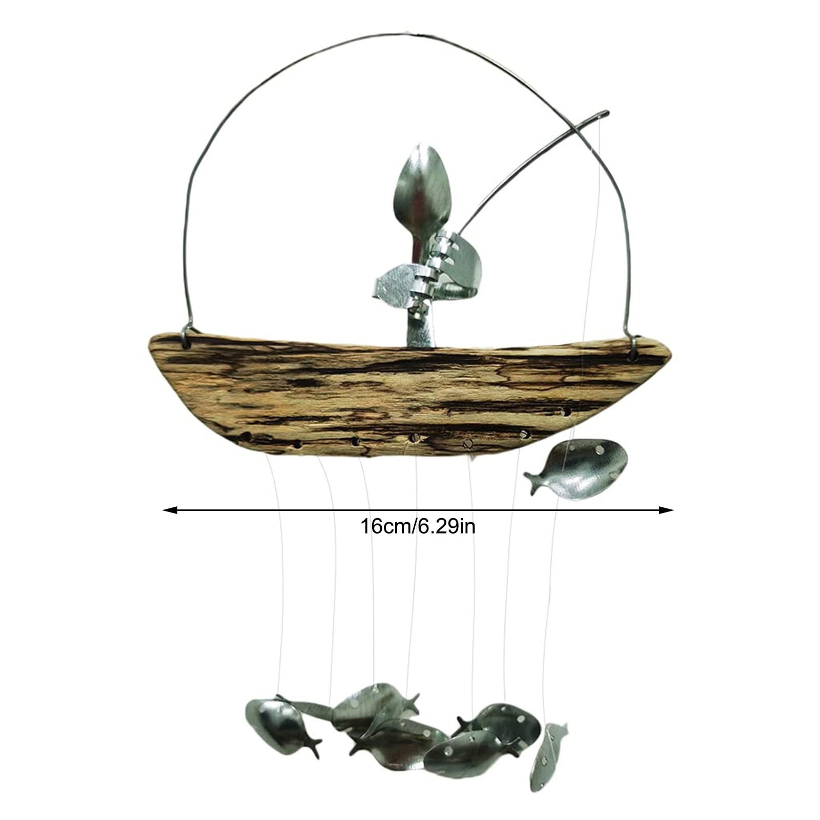 Fishing Man Wind Chime Spoon Fish Sculptures Windchime Indoor Outdoor Home Garden Decor Hanging Ornament Gifts large wind chimes wind chime supplies wind chime stand small wind chimes beach wind feng