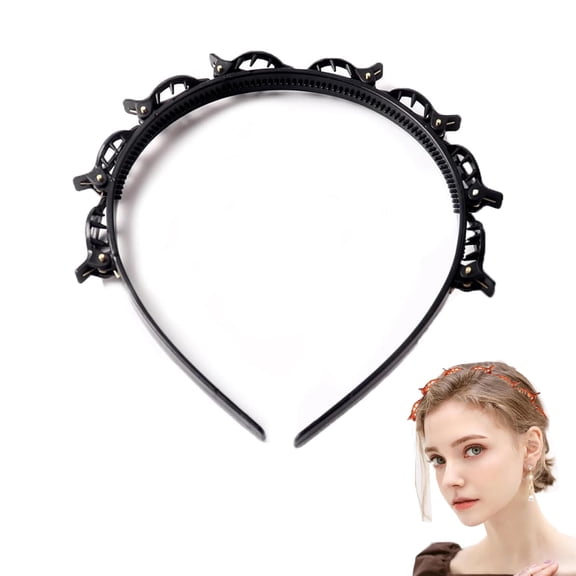 Hair Clip Headband with Clips Double Layer Braiding Tool, Fashion Black Brown Hair Accessory for Women and Girls