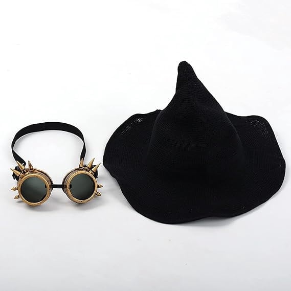 Knitted Wool Witch Hat with Wide Brim for Halloween Costume and Winter Wear