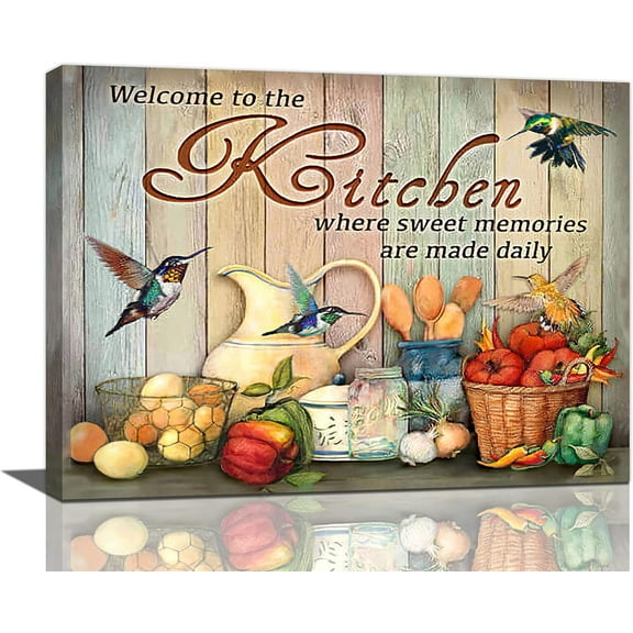 Sps ssion Country Hummingbird Vegetables Food Wall Art 16" x 12" Paintings Framed Canvas Art Prints