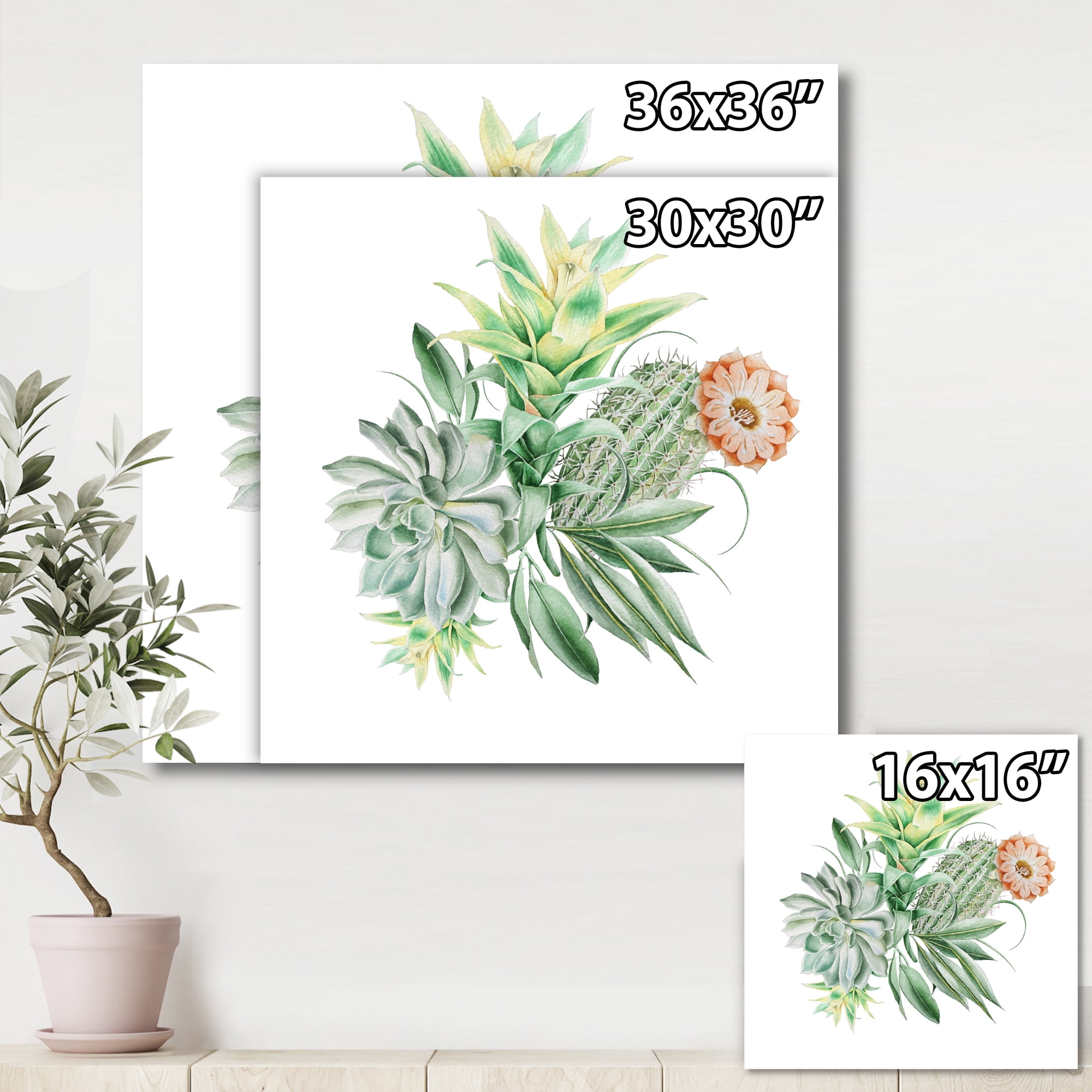 Designart ' Bouquet With Succulents and Cactus ' Traditional Canvas Wall Art Print