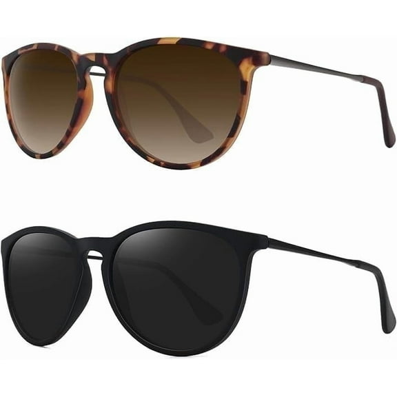LOOIKOOS Retro Sunglasses for Women,2 Pack Womens Sun Glasses Polarized Trendy Sunglasses Classic