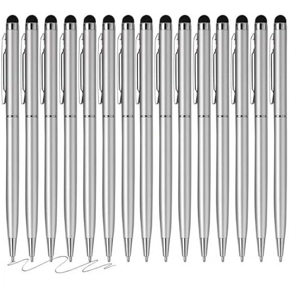 15 Pack Stylus Pens for Touch Screens Stylus Pen Compatible with Phone Tablets Kindle and Black Ink Ballpoint Pens-2 in 1 Stylists pens for Touch Screens (Silver)