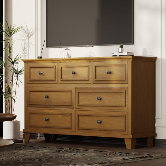 AOILE 7-Drawer Dresser w/ Deep Drawers, Rustic Wood Look Storage Cabinet for Bedroom or Hallway