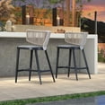 thumbnail image 2 of PURPLE LEAF Patio Counter Height Bar Stools Set of 2 Modern Wicker Barstools Indoor and Outdoor Bar Chairs with Ergonomic Back and Cushion, Grey, 2 of 6