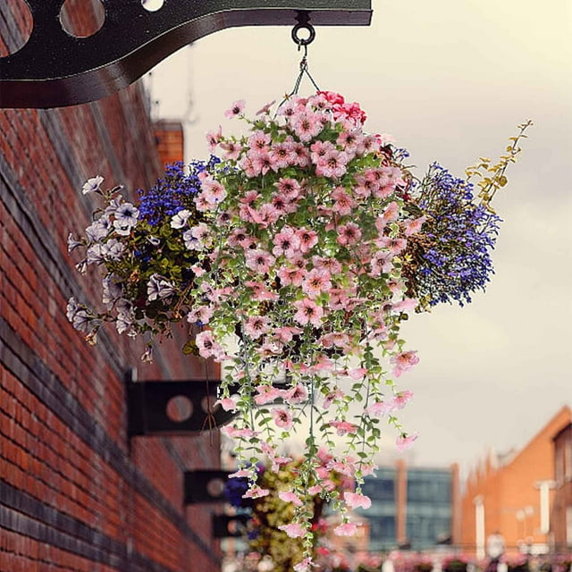 Lisbinx - Cesta colgante de pared con flores de seda, elegante diseño violeta, fácil de cuidar, ideal para eventos en casa, para personas ocupadas, material plástico duradero.