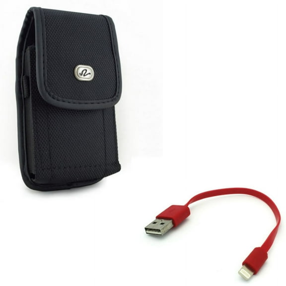 Case Belt Clip w Short USB Cable for iPhone 8/7/6S/6 - Rugged Holster Canvas Cover Pouch, Charger Cord Power Wire Fast Charge for iPhone 8/7/6S/6 Models