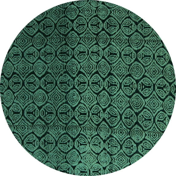 Ahgly Company Machine Washable Indoor Round Abstract Turquoise Blue Modern Area Rugs, 7' Round