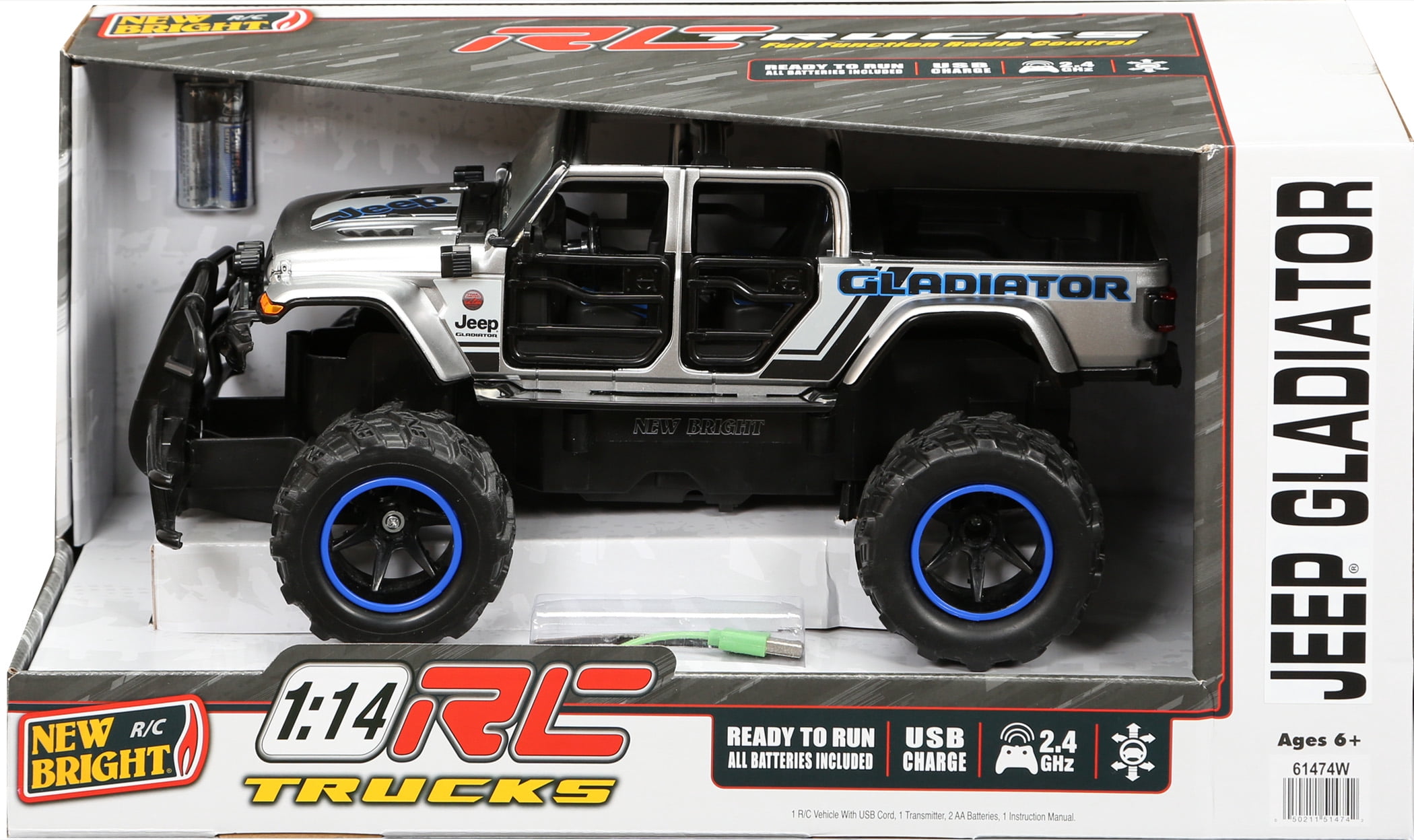 New Bright 1:14 Scale Remote Control Truck 2.4GHz USB Jeep Gladiator - White