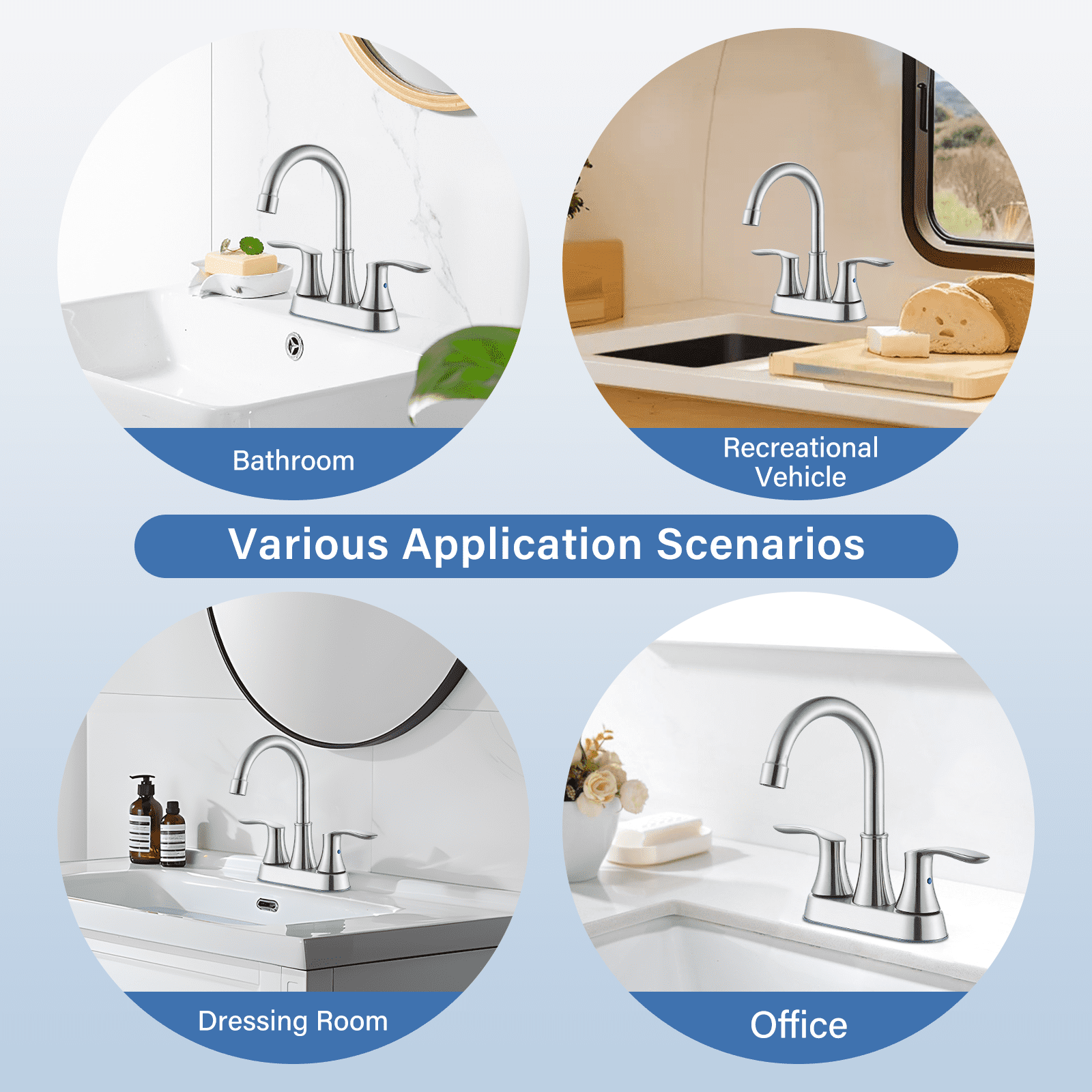 Zovajonia 4 Inch 2 Handle Centerset Lead-Free Modern Bathroom Faucet, 360 Swivel Spout 2-3 Hole RV Bathroom Vanity Sink Faucet with Pop Up Drain and Water Supply Lines Brushed Nickel