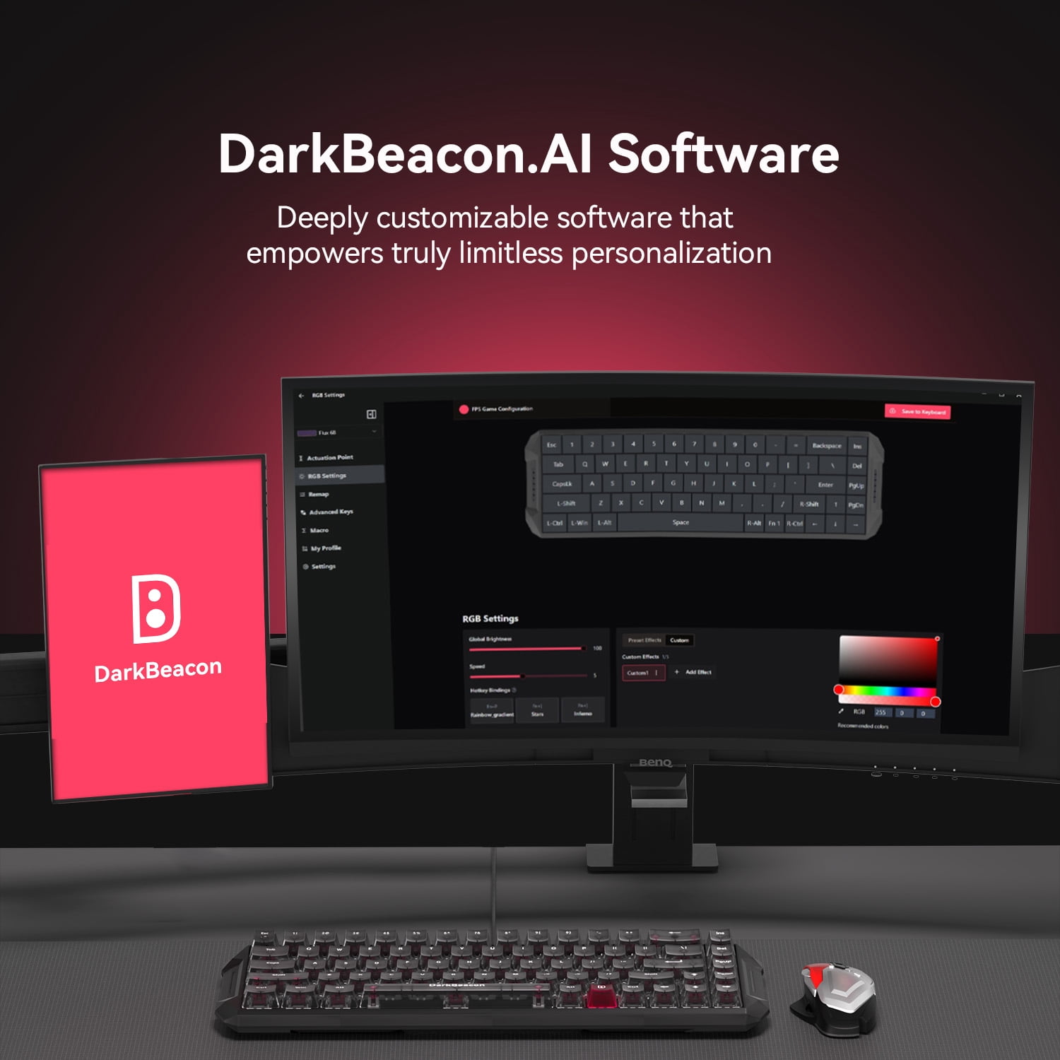 DarkBeacon Blade 65% Gaming Mechanical Keyboard, Compact Mini 68 Key with Linear Wired Keyboard,RGB Backlit, for Windows Laptops and PC Gamers,Black