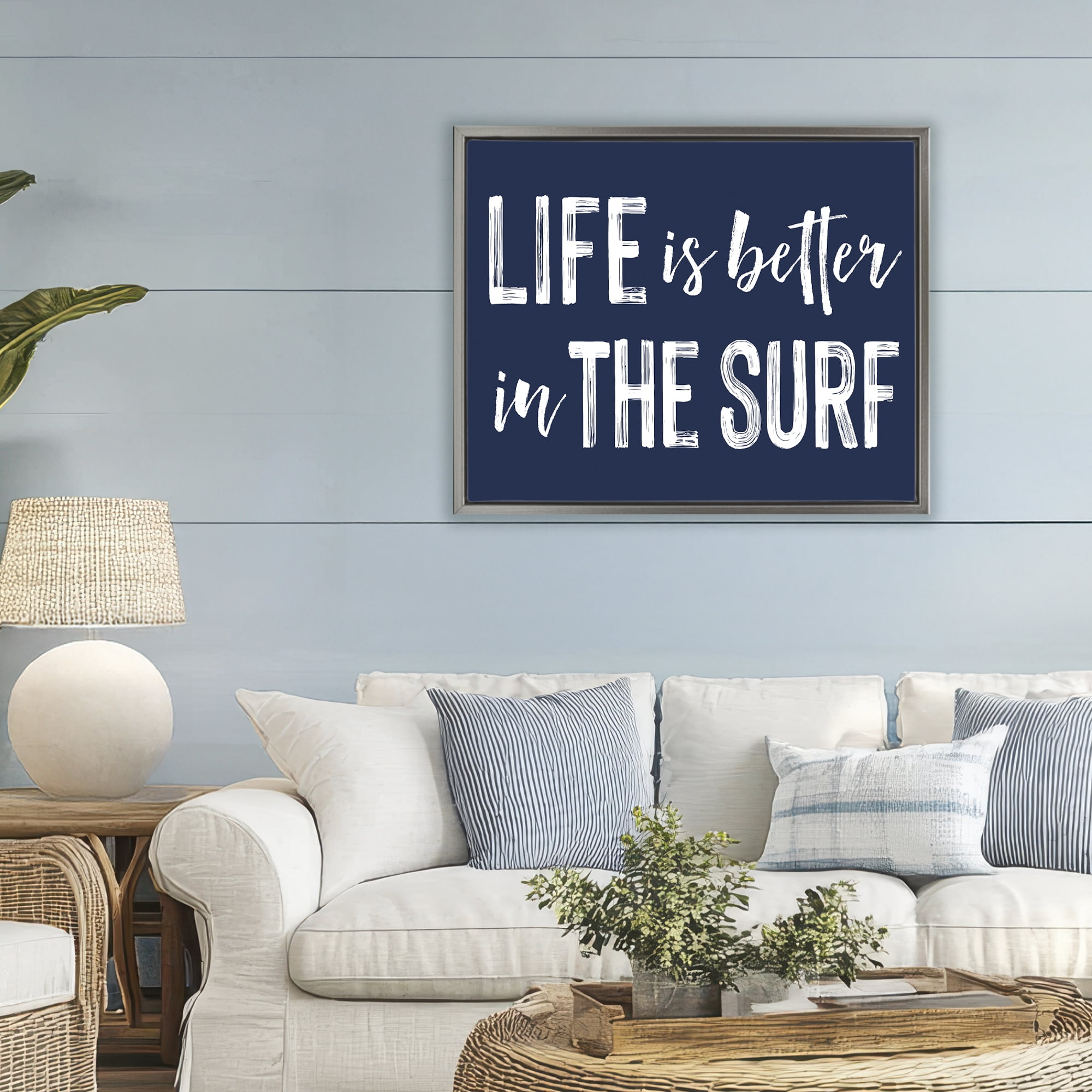 Life Better In Surf Gray Framed Floater Canvas Wall Art, design by Lettered and Lined