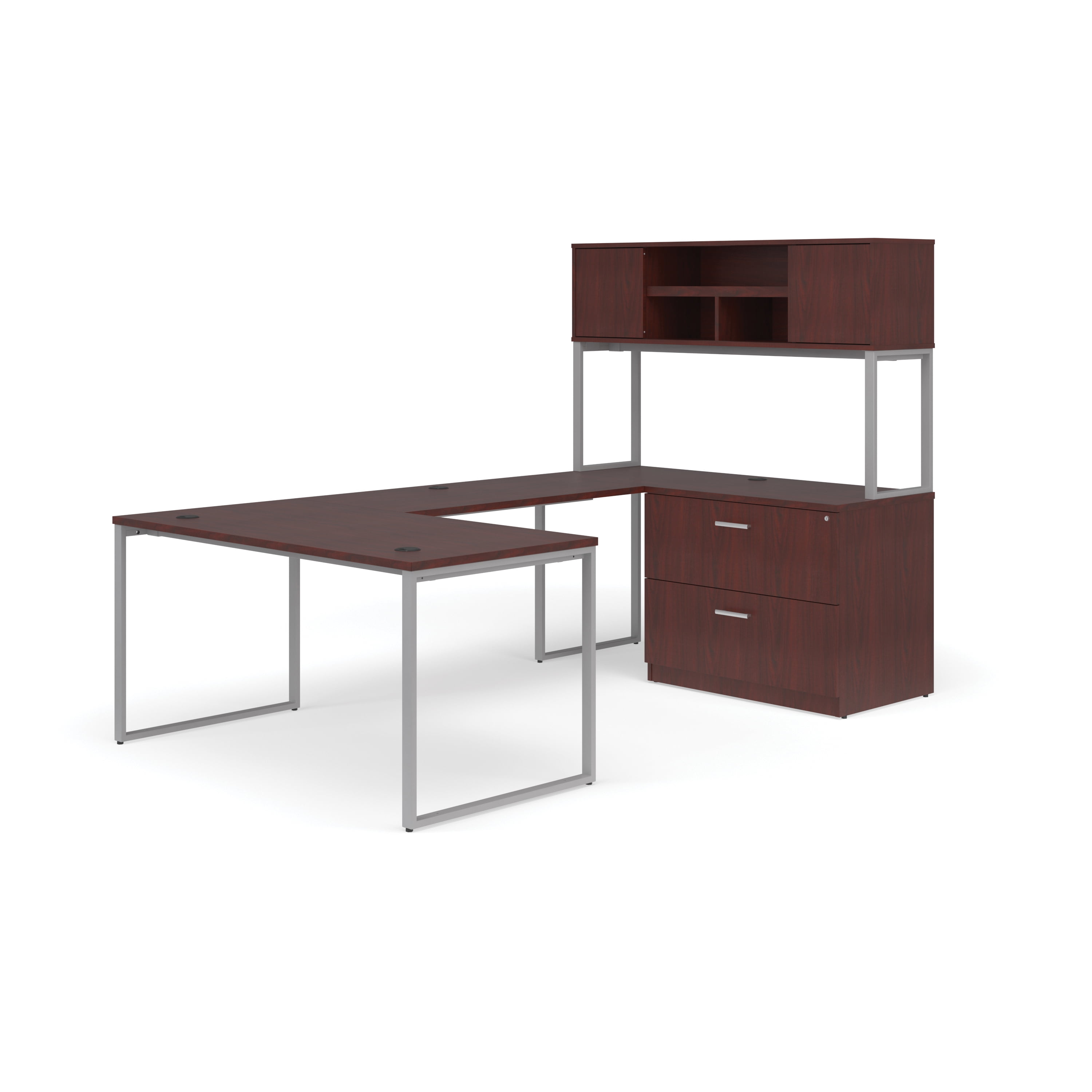 Ofm Fulcrum Series Office Furniture Set 60 U Shaped Desk With Bridge Credenza Lateral Filing Cabinet Hutch In Cherry