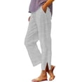 thumbnail image 7 of Hearthz Striped Linen Blend Pants for Women High Waisted Wide Leg Crop Pants for Women Flowy Baggy Womens Summer Pants Gray L, 7 of 7
