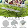 thumbnail image 5 of Gymax Folding Picnic Table w/ 2 Benches 6 FT Camping Table Set w/ All-Weather HDPE Tabletop Grey, 5 of 10
