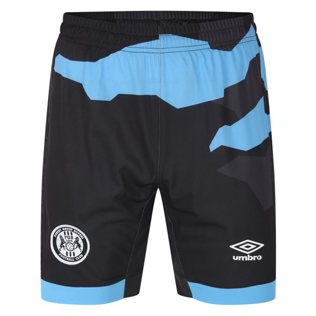 Umbro - Tercero Pantalones Cortos 23/24 Diseño Forest Green Rovers FC para Hombre (Negro, Azul Cielo, Blanco)