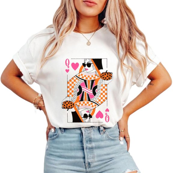 Sunglasses Q Card Queen Sassy Y2K Women's Print T-Shirt Crew Neck Short Sleeve urban wear Top