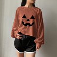 thumbnail image 6 of Elvqul Women's Loose Fit Long Sleeve Sweatshirt Crew Neck Jack-O-Lantern Pumpkin Relaxed Athletic Sporty Active, 6 of 6