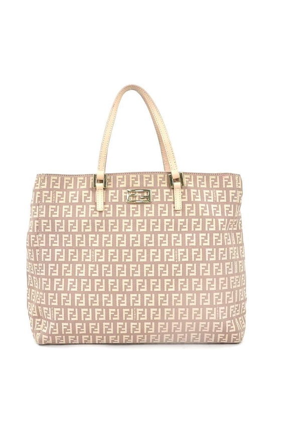 Pre-Owned Fendi Zucchino Handbag in Canvas/Leather, Pink Beige and Gold, Women's,... (Good)
