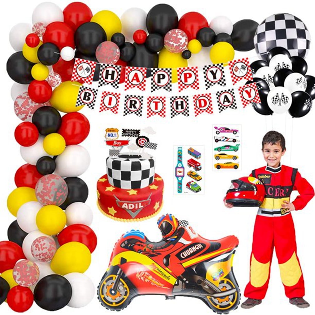 Racing Car Balloon Garland Kit, Yellow Black Red Balloon Arch with Checkered Flags Banner Checkered Balloons Confetti Balloons for Let's Go Racing Motorcycle Birthday Decorations