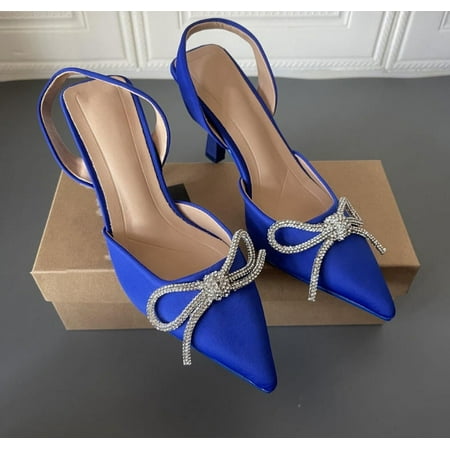 

Women Casual High Heeled Sandals Sling Back Pumps Pointed Toe Bow Pumps Shoes Sling Back Stiletto Heel Dress Sandals