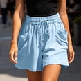 thumbnail image 6 of Women's Loose Fit Cotton Blend Casual Shorts with Pockets, High Waisted Elastic Drawstring Summer Beach Shorts, Lightweight Breathable Fabric, Tummy Control Comfy Lounge | TruHer,Light Blue L, 6 of 7