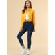 thumbnail image 2 of Chaqueta de mezclilla corta casual básica de manga larga con botones para mujer Amarillo S, 2 of 6