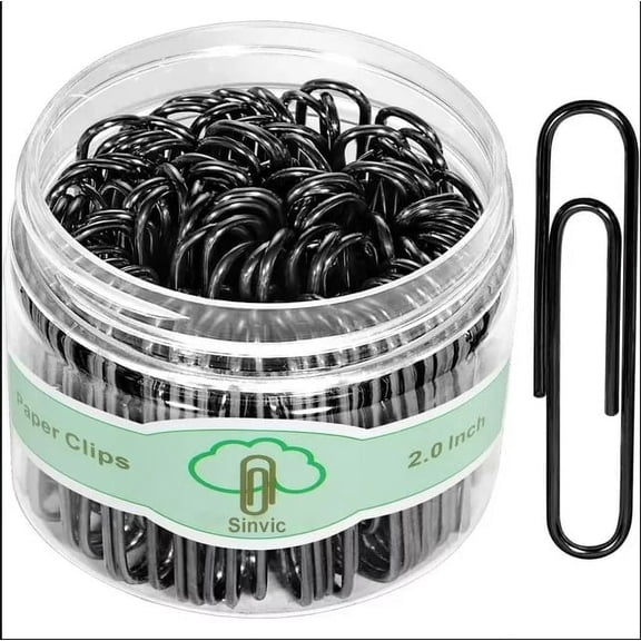 Sinvic 100 Pcs Black Large Paper Clips , 2 Inch(50MM) Long, Rust Resistant Jumbo Paper Clips for Office