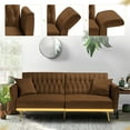 thumbnail image 3 of ACMEASE 70” Velvet Futon Sofa Bed with Adjustable Armrests and 2 Pillows, Convertible Futon Couch, Brown, 3 of 7