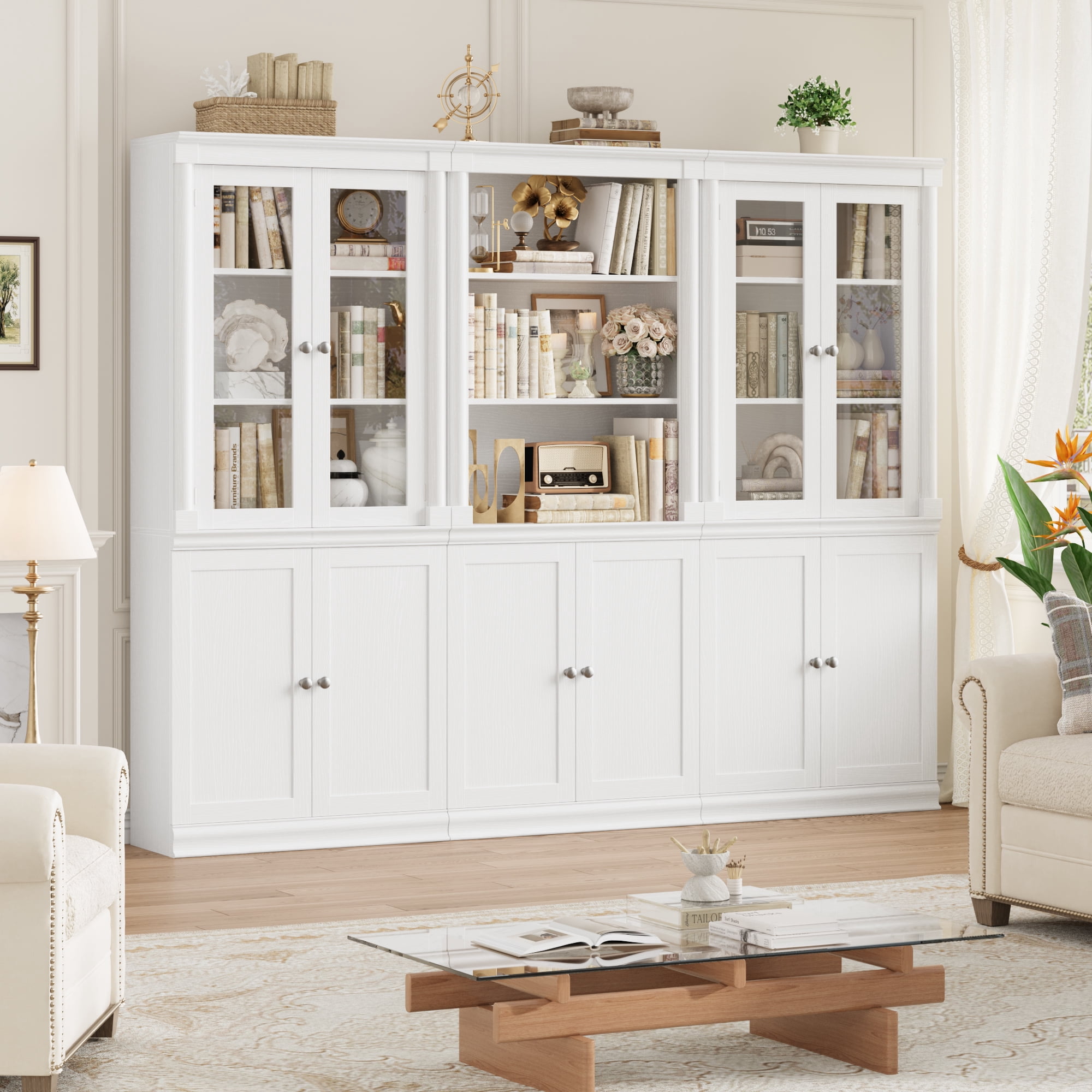 Homfa 71"H Bookcase with Doors, 5 Tier Storage Bookshelf with Adjustable Shelf for Study Home Office, White
