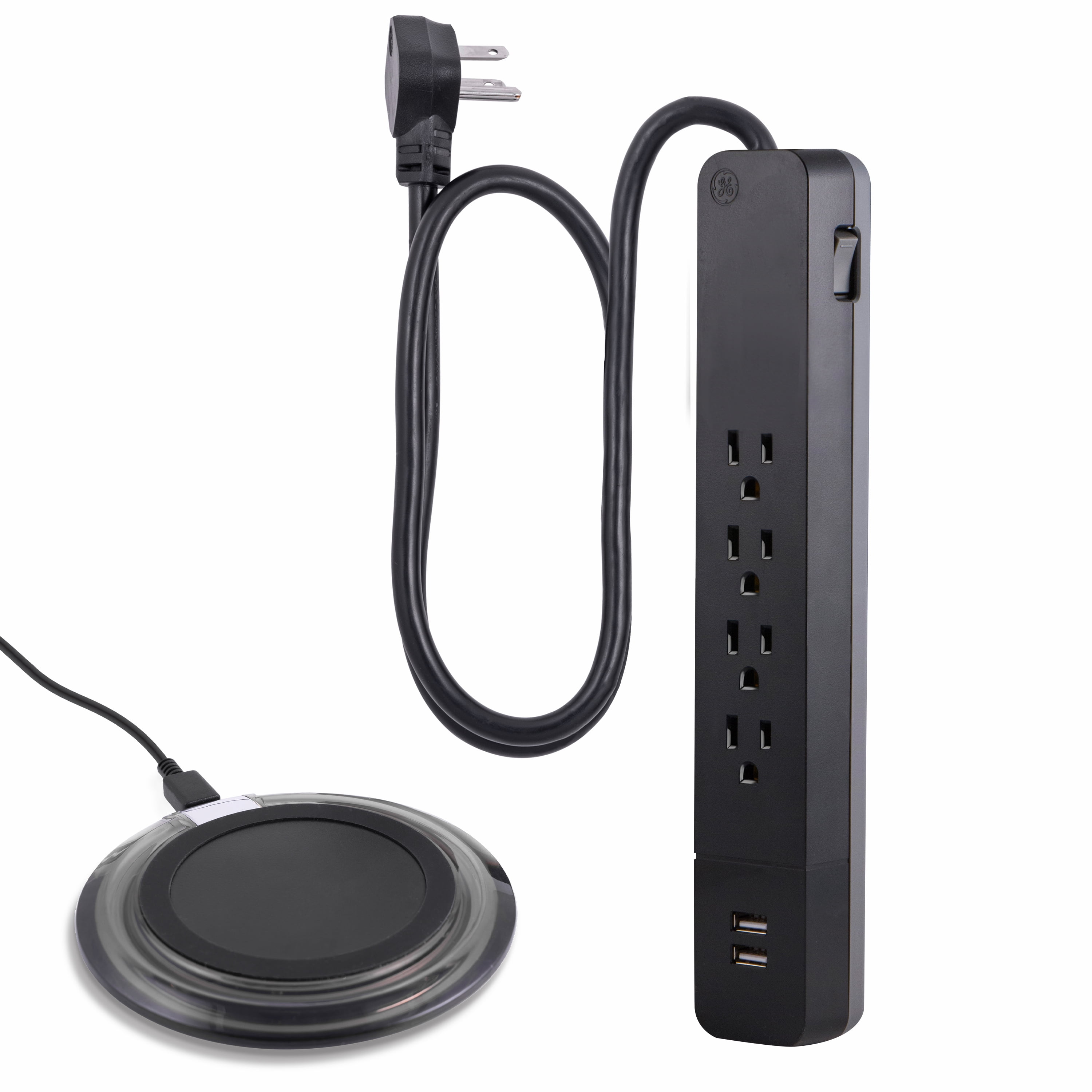 GE UltraPro 4 Outlet 2 USB Surge Protector, 3 ft, Qi Charger, Black, 44343 - Walmart.com GE UltraPro 4 Outlet 2 USB Surge Protector, 3 ft, Qi Charger, Black, 44343 - Walmart.com